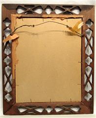 Set of 2 Grisaille Style Asian Ink Drawings Framed In Matching Latice Cutout Woo